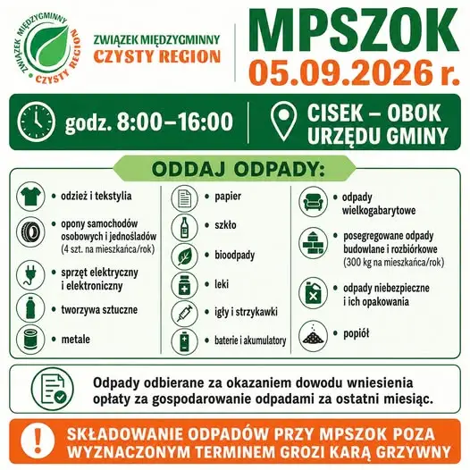 MPSZOK w Cisku otwarty w sobotę – bezpłatne przyjmowanie odpadów