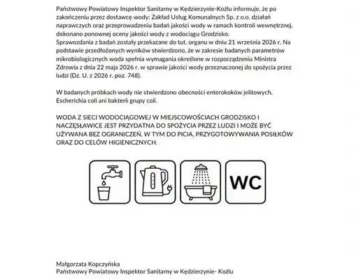 Woda w Grodzisku i Naczęsławicach znów zdatna do picia