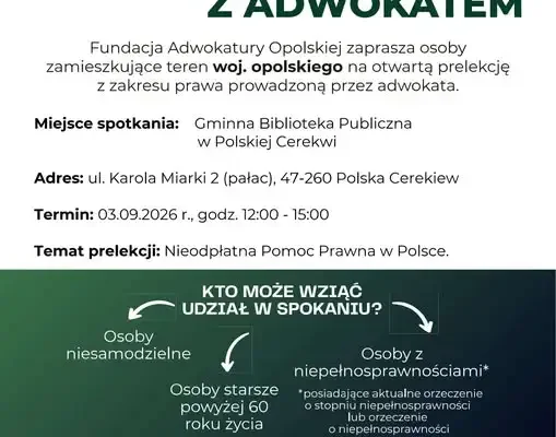 Bezpłatne spotkanie z adwokatem w Polskiej Cerekwi – już 3 września