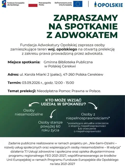 Bezpłatne spotkanie z adwokatem w Polskiej Cerekwi – już 3 września