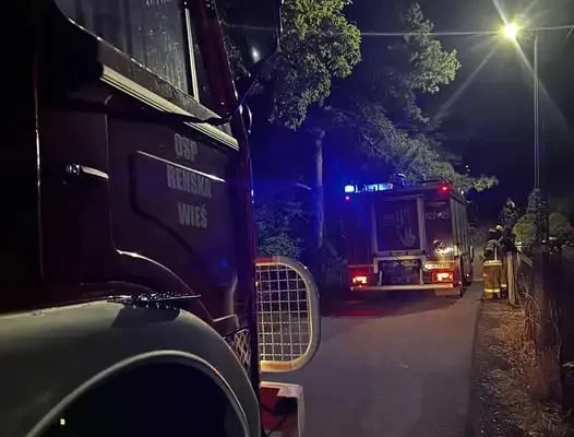 Nocna akcja strażaków z Renskiej Wsi – usuwali gałąź, a skończyło się pomocą rannemu mężczyźnie
