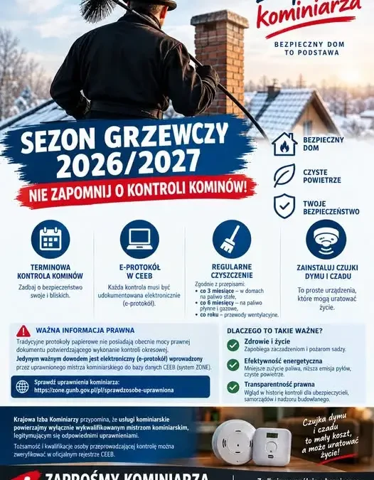 Sezon grzewczy 2026/2027: kominiarze i strażacy apelują o e-protokoły i czujki czadu