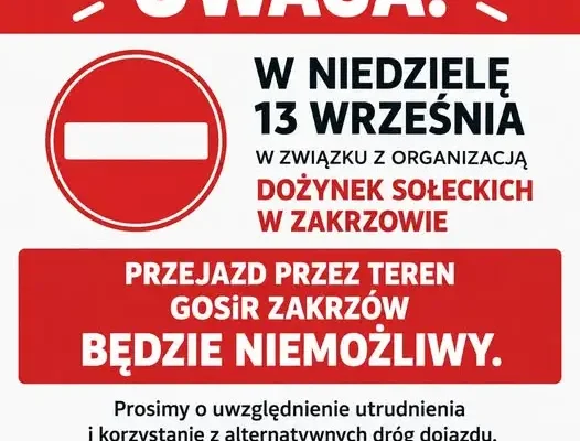 Dożynki Sołeckie w Zakrzowie – utrudnienia w ruchu 13 września