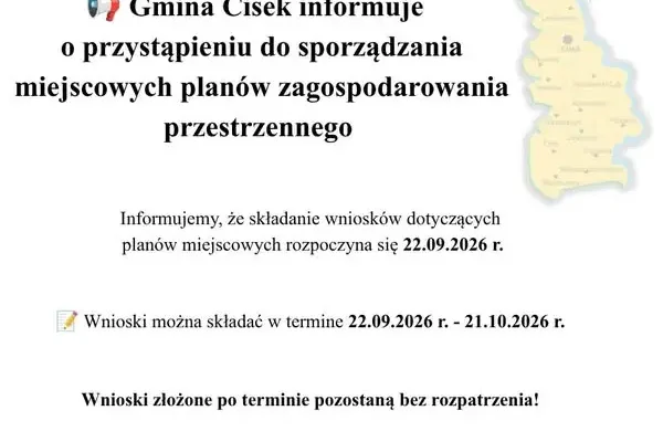Gmina Cisek: mieszkańcy mogą składać wnioski do planów miejscowych