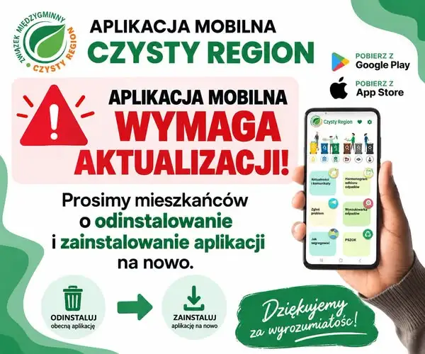 Aplikacja Czysty Region wymaga aktualizacji – mieszkańcy muszą ją przeinstalować