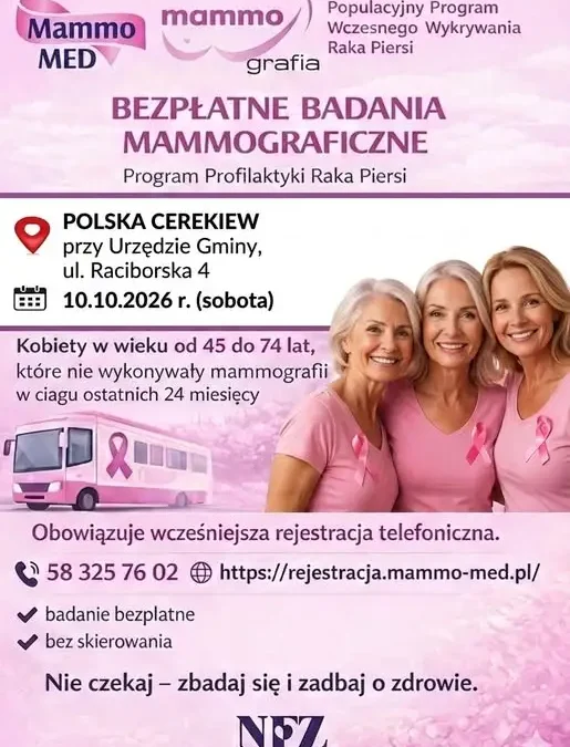 Bezpłatna mammografia w Polskiej Cerekwi – 10 października 2026