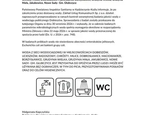 Woda w gminie Pawłowiczki bezpieczna – sanepid potwierdza przydatność do spożycia