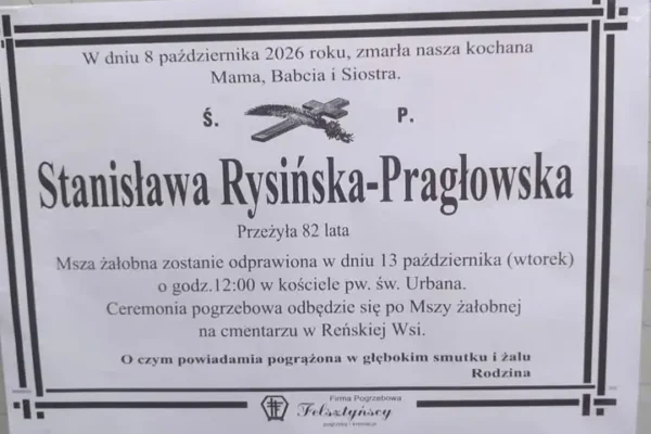 Zmarła Stanisława Rysińska-Pragłowska – znana stomatolog i mieszkanka gminy