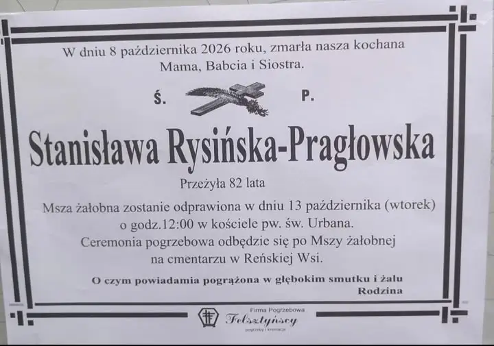Zmarła Stanisława Rysińska-Pragłowska – znana stomatolog i mieszkanka gminy