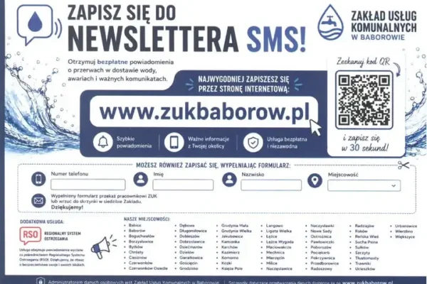 Baborów: bezpłatny newsletter SMS od ZUK – ważne komunikaty na telefon
