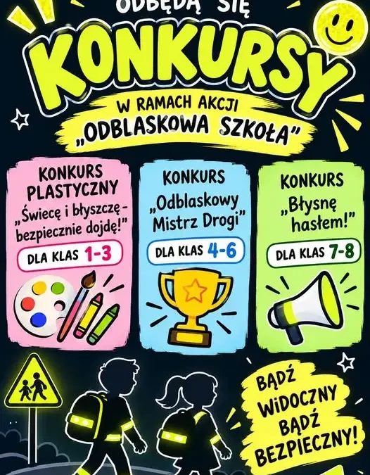 Szkoła w Ciesku zachęca uczniów do udziału w konkursach „Odblaskowej Szkoły”